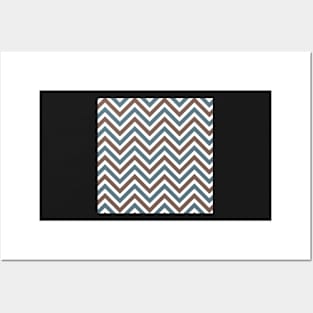 Blue and Brown Chevron Multi-color Pattern Posters and Art